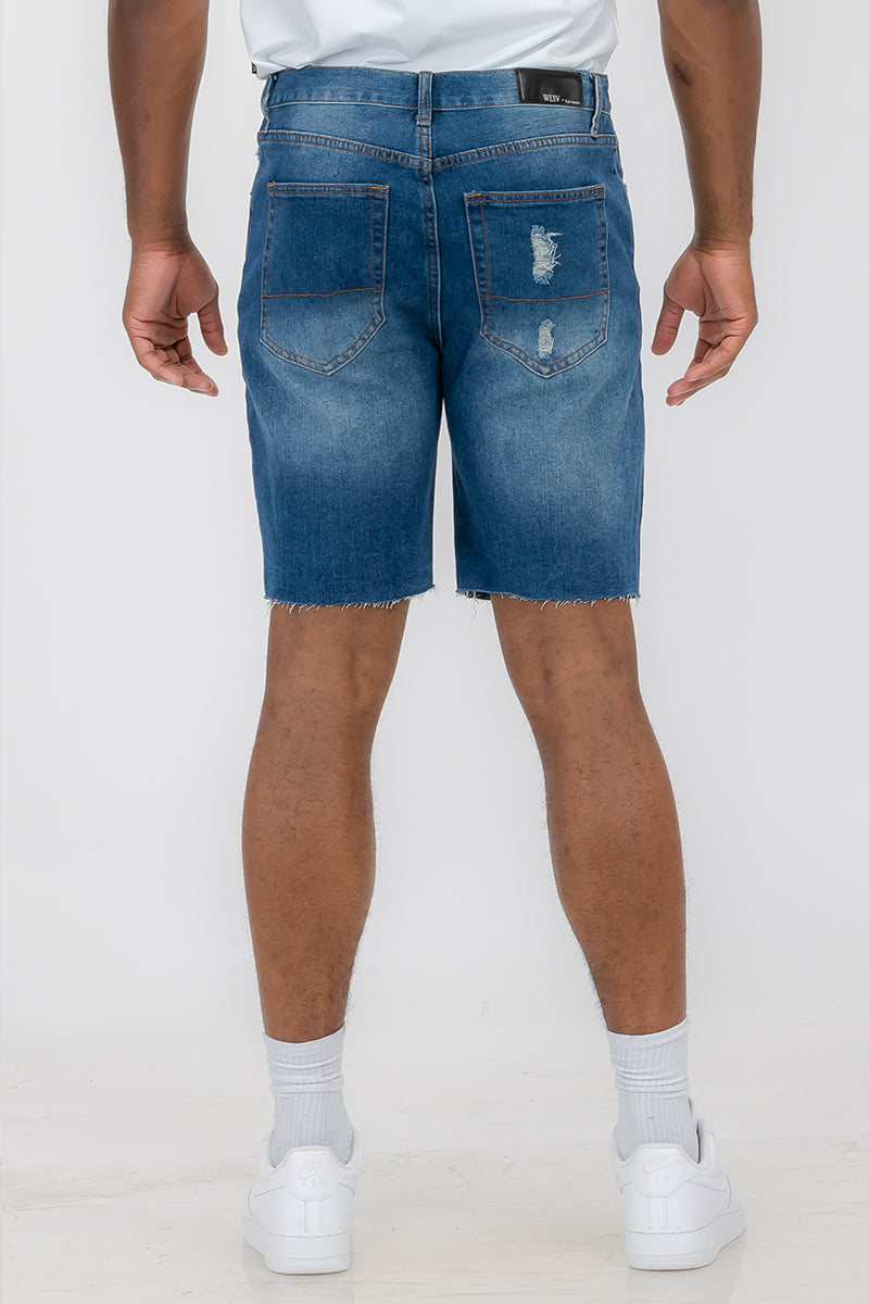 Washed Distressed Denim Shorts-4