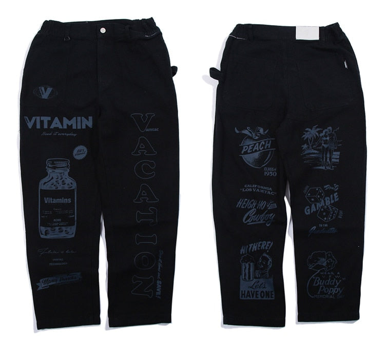 Men High Street Elastic Waist Fashion Baggy Hip Hop Style Men Streetwear-1