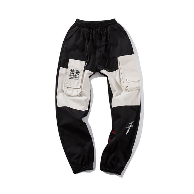 Men Cargo Patchwork Track Pants Fashion High Steet Joggers Sweatpants Streetwear-4